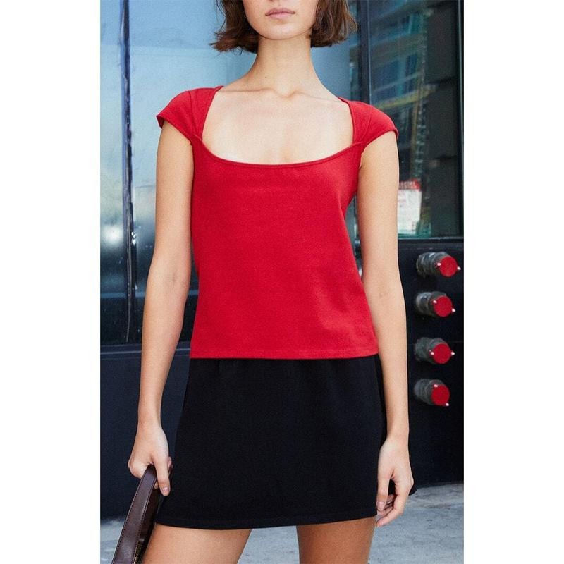 John Galt Women's Red Ella Top T-Shirts, Hoodie, Sweatshirt | DripVista.com