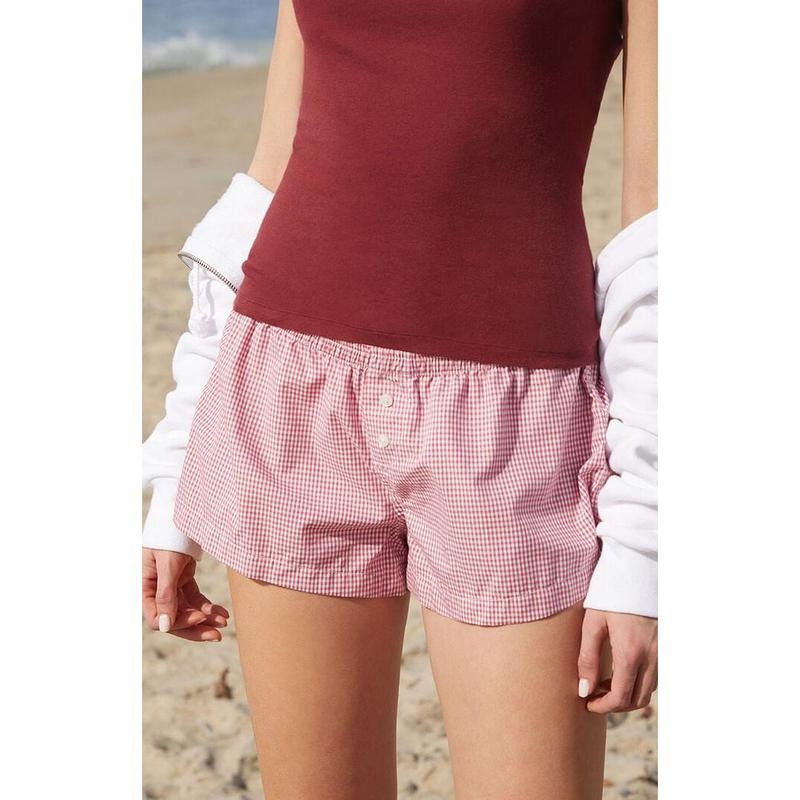 John Galt Women's Red Gingham Keira Boxer Shorts T-Shirts, Hoodie, Sweatshirt | DripVista.com