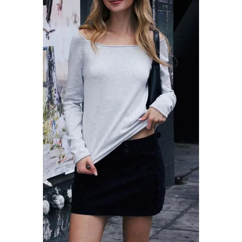 John Galt Women's Silver Off-The-Shoulder Long Sleeve Top T-Shirts, Hoodie, Sweatshirt | DripVista.com