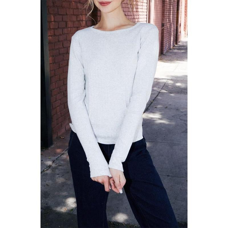 John Galt Women's Silver Pointelle Leah Long Sleeve Top T-Shirts, Hoodie, Sweatshirt | DripVista.com
