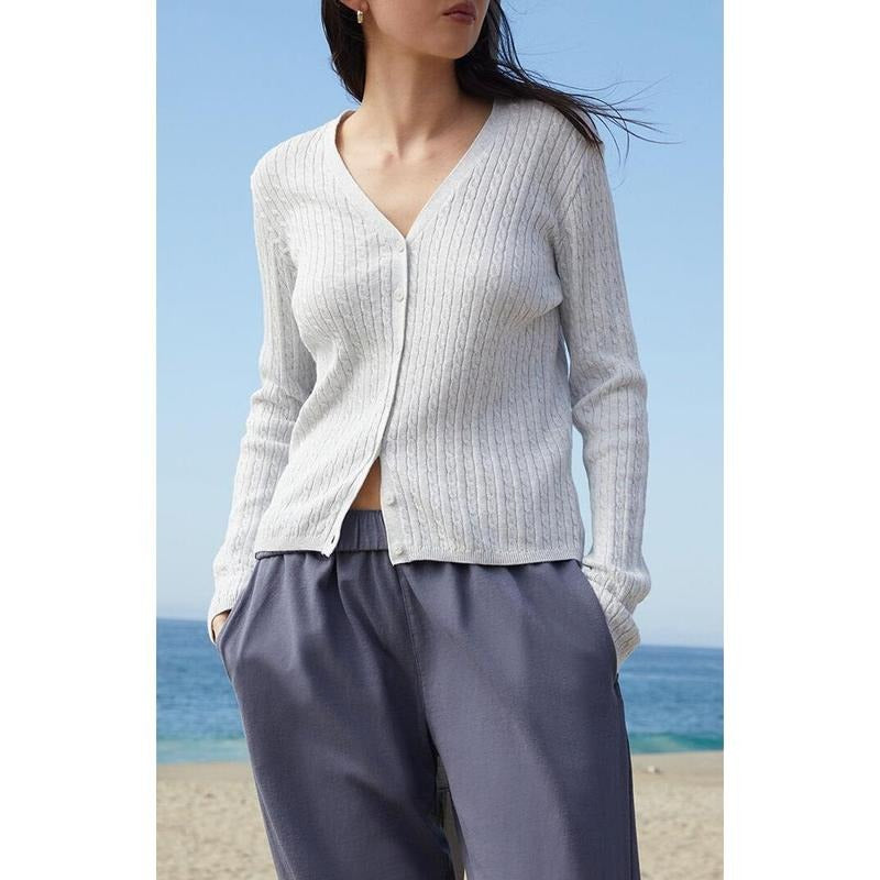 John Galt Women's Silver Zoe Cable Knit Cardigan