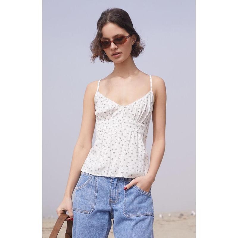 John Galt Women's White & Black Floral Tiffany Tank Top T-Shirts, Hoodie, Sweatshirt | DripVista.com