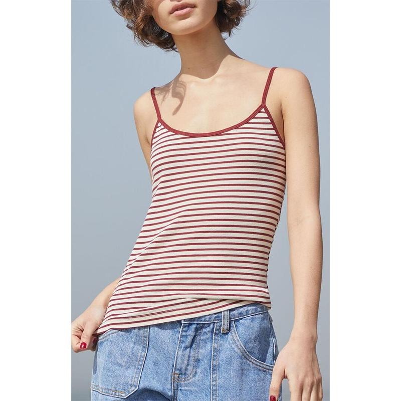 John Galt Women's White & Burgundy Striped Skylar Tank Top T-Shirts, Hoodie, Sweatshirt | DripVista.com