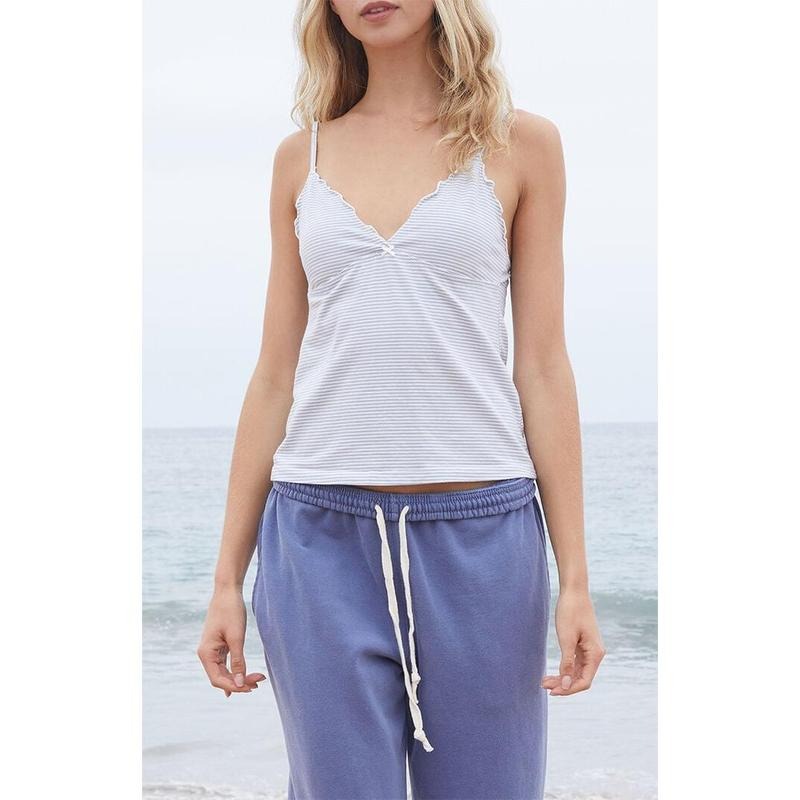 John Galt Women's White & Light Blue Skylar Striped Tank Top T-Shirts, Hoodie, Sweatshirt | DripVista.com