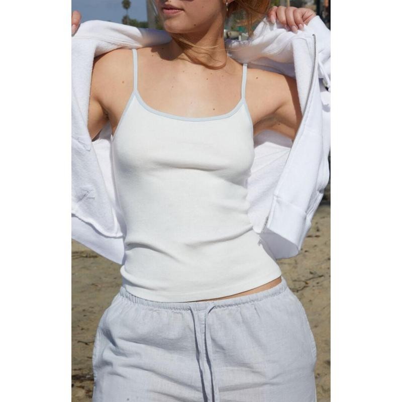 John Galt Women's White & Light Blue Skylar Tank Top T-Shirts, Hoodie, Sweatshirt | DripVista.com