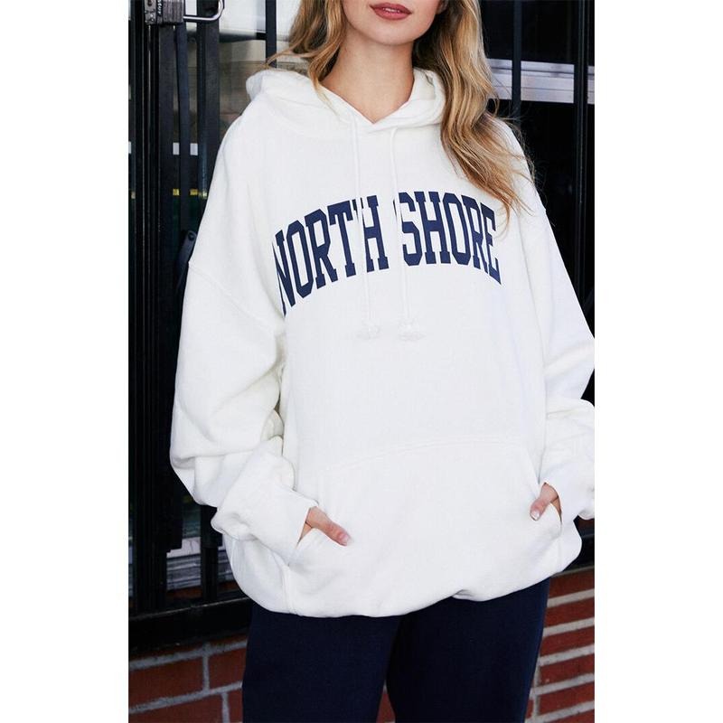 John Galt Women's White Christy Northshore Oversized Hoodie T-Shirts, Sweatshirt | DripVista.com