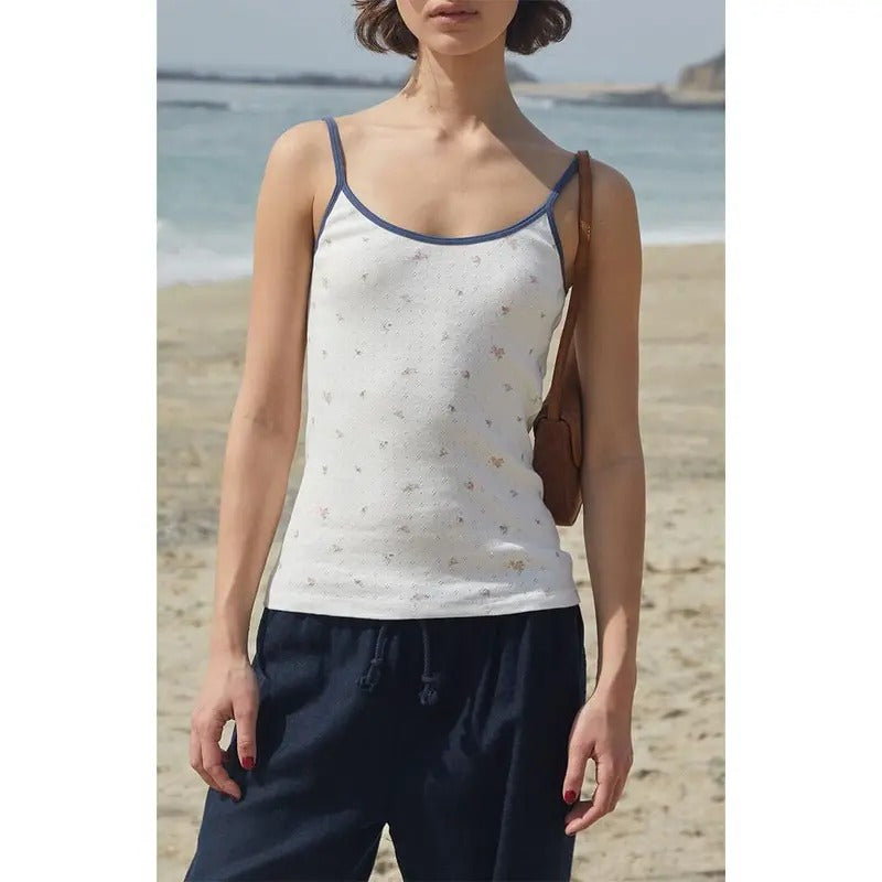 John Galt Women's White Floral Pointelle Skylar Tank Top T-Shirts, Hoodie, Sweatshirt | DripVista.com