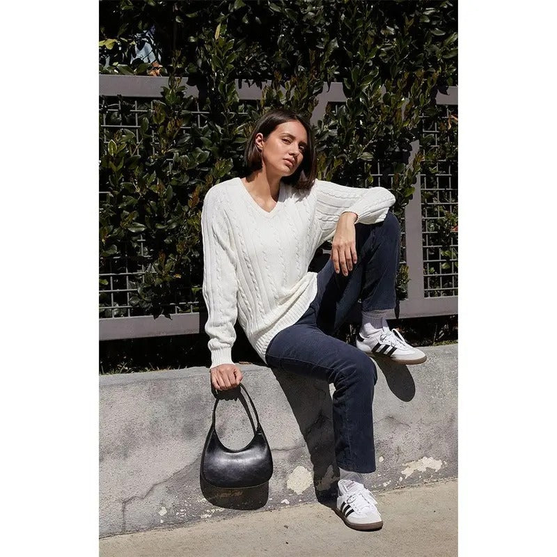 John Galt Women's White Ida Cable Knit Sweater T-Shirts, Hoodie, Sweatshirt | DripVista.com