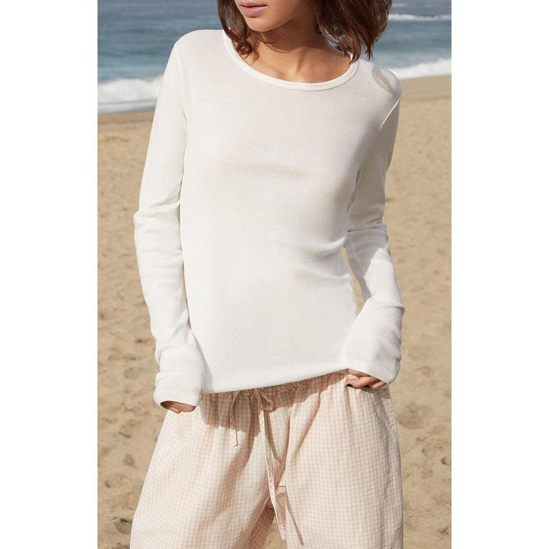 John Galt Women's White Leah Long Sleeve Top T-Shirts, Hoodie, Sweatshirt | DripVista.com