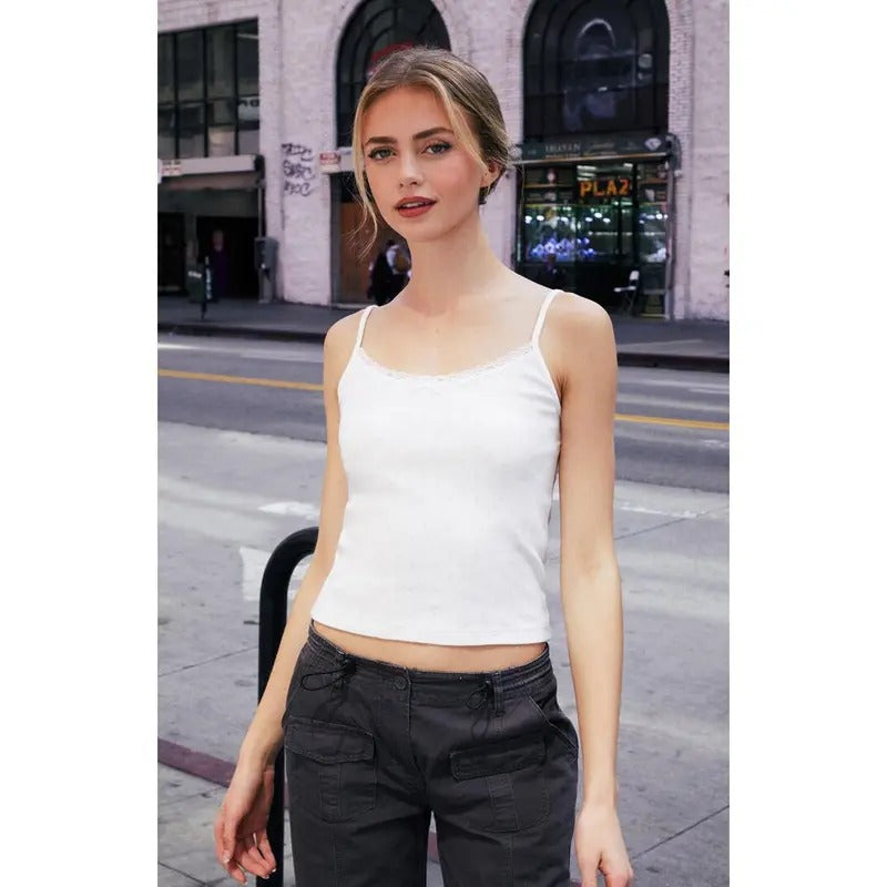 John Galt Women's White Pointelle Lace Skylar Tank Top T-Shirts, Hoodie, Sweatshirt | DripVista.com