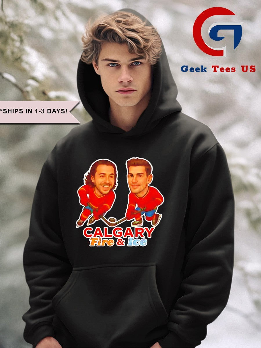 Johnny Gaudreau and Sean Monahan Calgary Fire and Ice Calgary Flames hockey caricature shirt