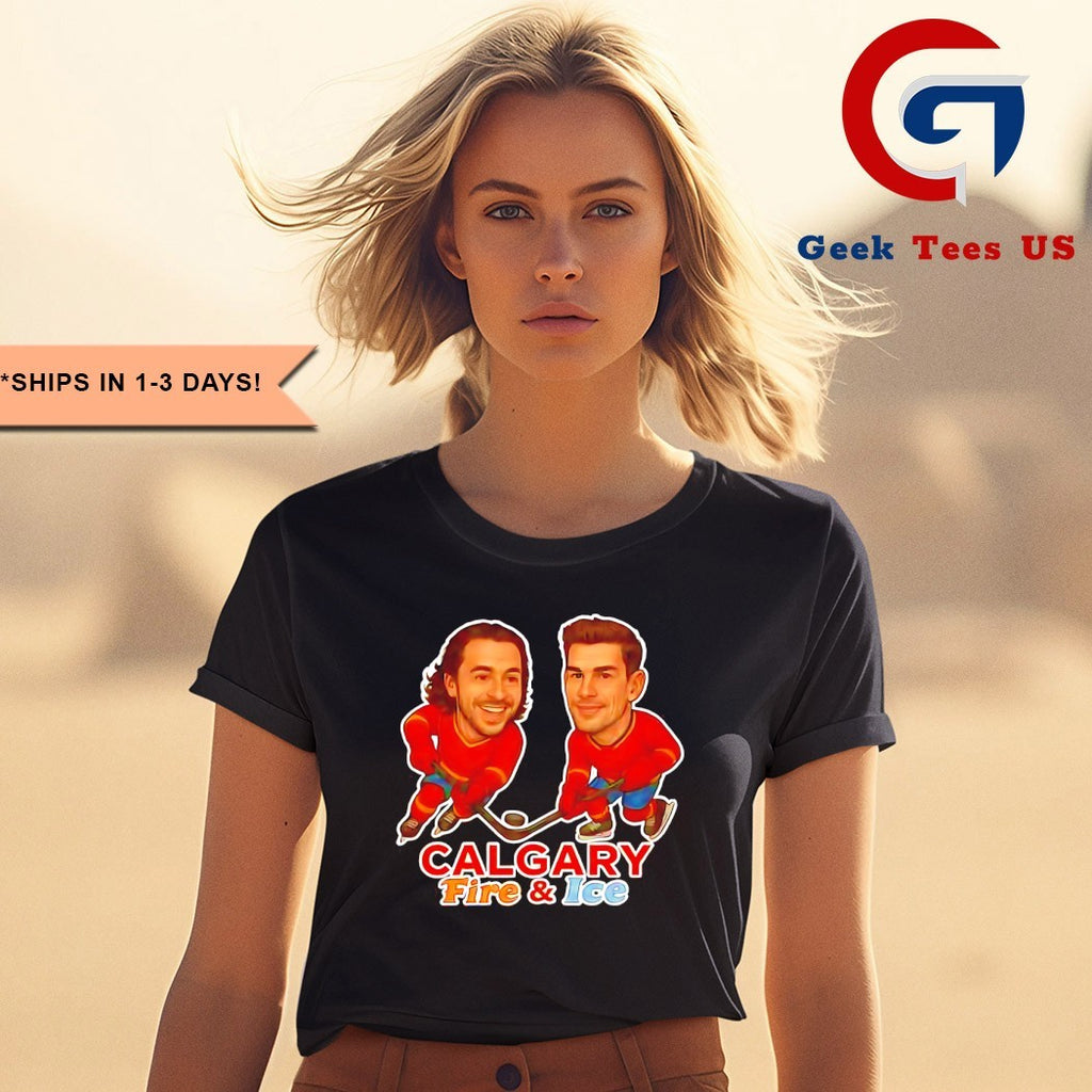 Johnny Gaudreau and Sean Monahan Calgary Fire and Ice Calgary Flames hockey caricature shirt
