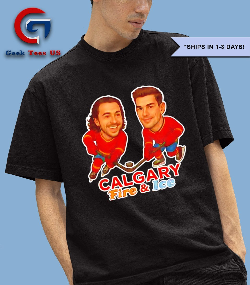 Johnny Gaudreau and Sean Monahan Calgary Fire and Ice Calgary Flames hockey caricature shirt