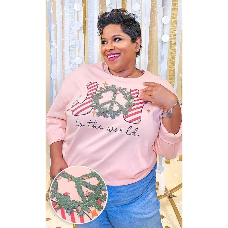 Joy to the World Rhinestone Graphic Long Sleeve Shirt Hoodie, Sweatshirt | DripVista.com