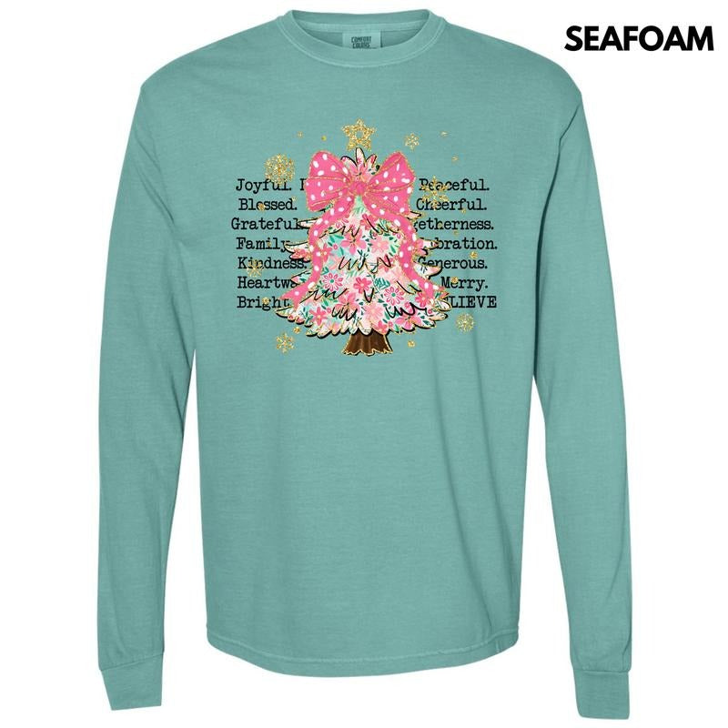 Joyful Peaceful Cheerful Tree Long Sleeve Comfort Colors T-Shirt 'NLB' Hoodie, Sweatshirt | DripVista.com