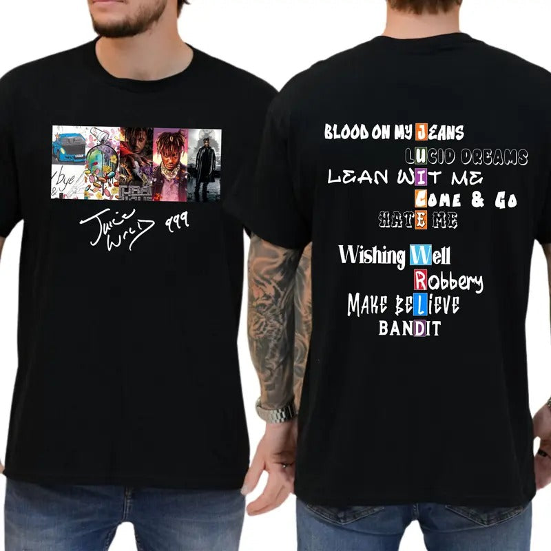 Juice WRLD 999 Lucid Dreams 2 Sided T-shirt, Graphic Cotton Tee Short Sleeve, Gifts for Unisex, Women'WB shield & Men'WB...
