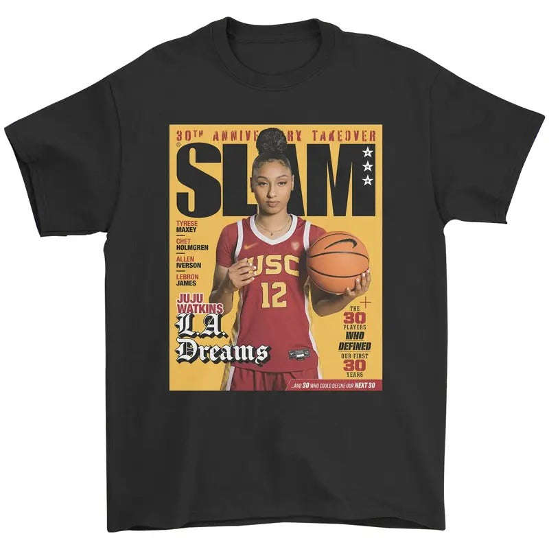 Juju Watkins SLAM Cover Shirt Retro Basketball Graphic Tee Shirt for Men Women Short Sleeve