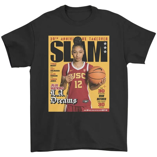 Juju Watkins SLAM Cover Shirt Retro Basketball Graphic Tee Shirt for Men Women Short Sleeve