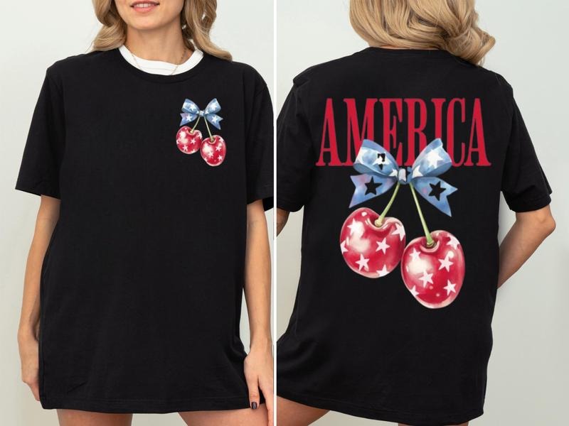 July 4th Cherries T-Shirt, America Shirt, 4th FOG July Coquette Hoodie, Sweatshirt | DripVista.com