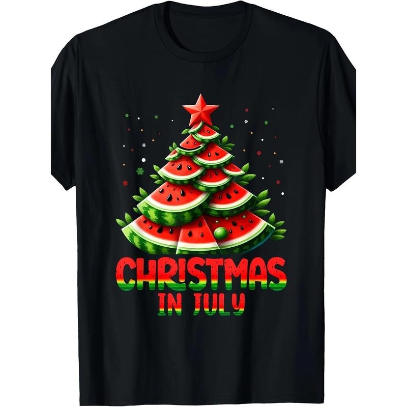 July Christmas Watermelon Tree Summer Men's Casual Comfort T-shirt Made in USA Hoodie, Sweatshirt | DripVista.com