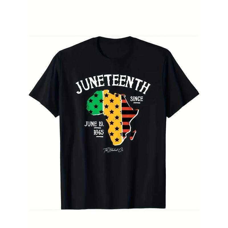 Juneteenth Since 1865 African American T-Shirt Cotton Fun Design Men Summer 2025 Comfortable Cotton Men'WB shield Round...