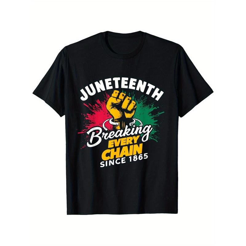 Juneteenth breaking every chain since 1865 men T-Shirt, Casual Short Sleeve Tee, Crew Neck Cotton, Super FOG, Summer Tee...