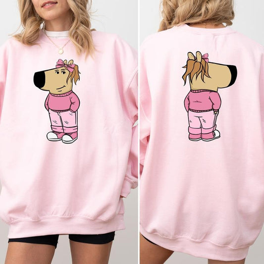 Just A Chill Girl 2-Sided Sweatshirt for Women, Low Key Chill Girl Crewneck, Funny Dog Meme Tops, Cotton Fabric Pullover, Unhinged Casual Womenswear