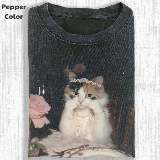 Just A Chill Girl Vintage Graphic Tee, Elegant Cat T-Shirt, Cat Kitten Animal Shirt, Unisex Meme Cringe Funny Shirt, Menswear Womenswear Streetwear Cotton Comfort