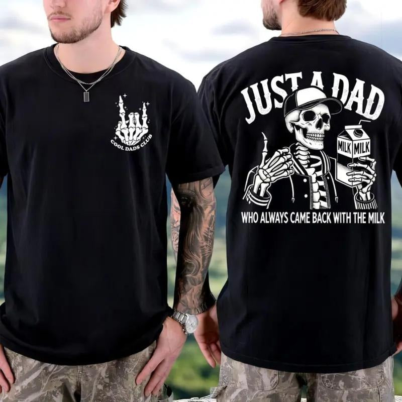 Just A Dad Who Always Came Back With The Milk 2 Sided Shirt, Trendy Father's Day Shirt, Funny Dad Shirt, Best Dad Ever, Men's Graphic Tees Casual Top