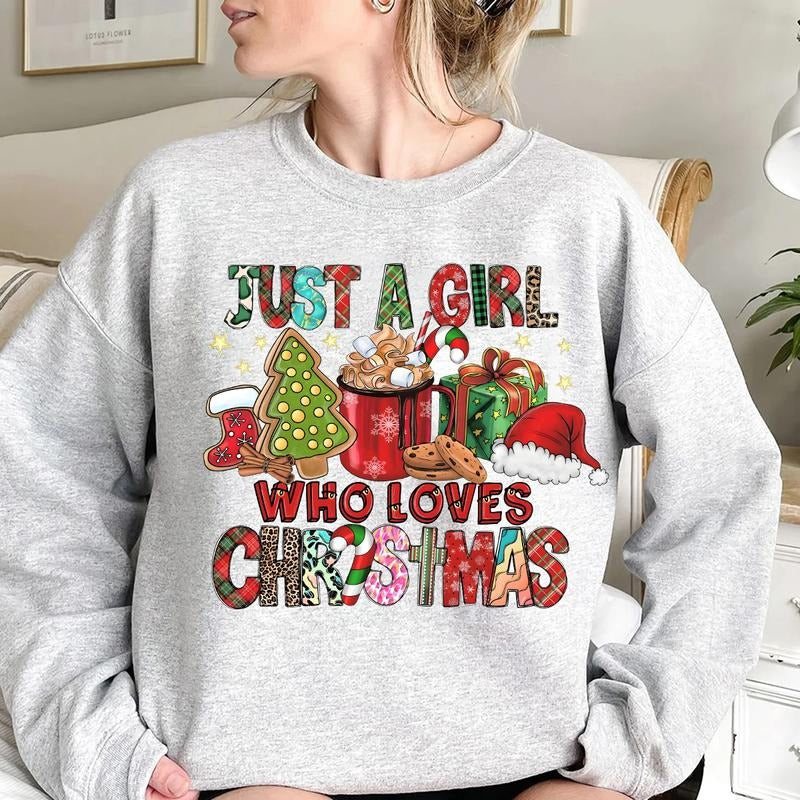 Just A Girl Who Loves Christmas Crewneck Sweatshirt, Hoodie, T-shirt | DripVista.com
