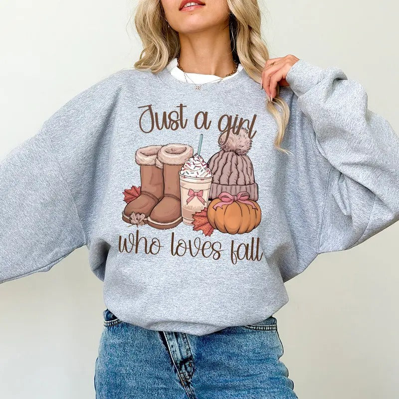Just A Girl Who Loves Fall Sweatshirt, Pumpkin Sweater, Autumn Sweater, Trendy Fall Sweatshirt style 02