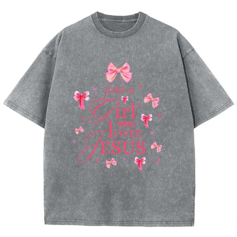 Just A Girl Who Loves Jesus Unisex Washed T-Shirt, Christian Jesus  t shirts, Vintage 90s Graphic Tee Gift Cotton Top...