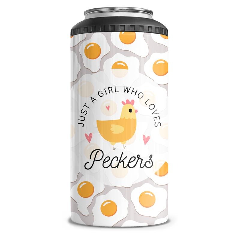 Just A Girl Who Loves Peckers 4-in-1 Can Cooler Tumbler Combo T-Shirts, Hoodie, Sweatshirt | DripVista.com