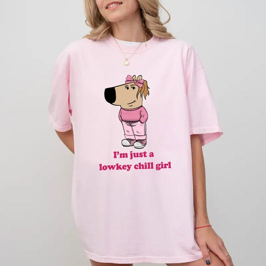 Just A Lowkey Chill Girl Comfort Colors Shirt, Coquette Dog Meme Graphic Tee, Funny Dog Unhinged Tees, Meme Chill Girl T-shirt