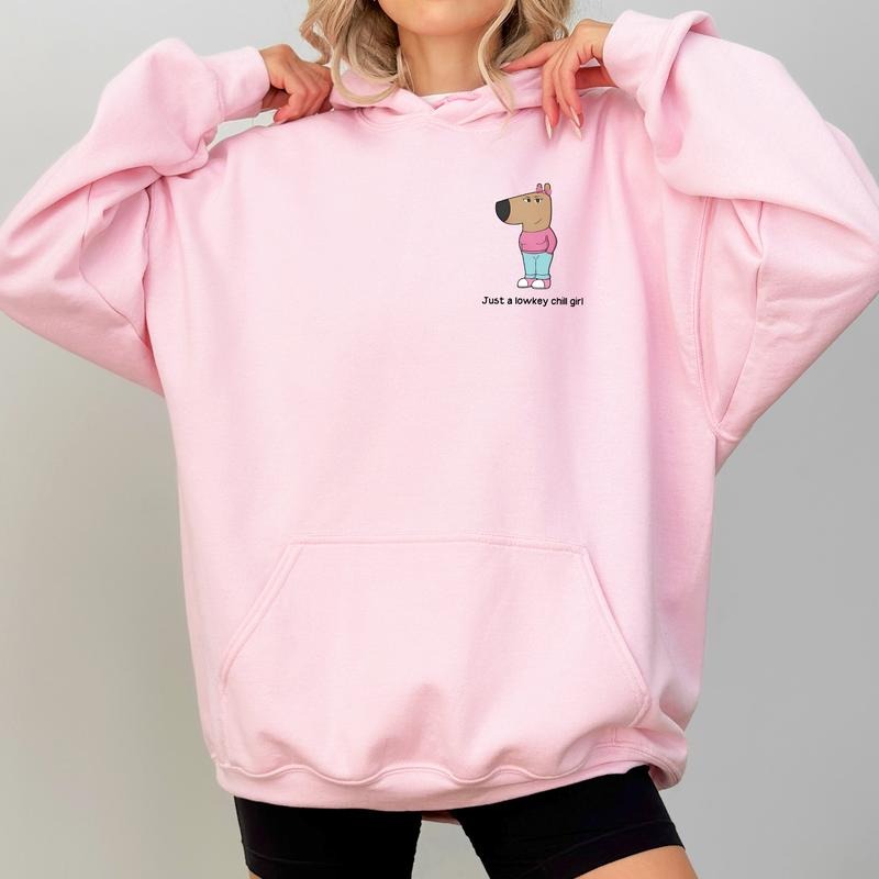 Just A Lowkey Chill Girl Hoodies for Women, Funny Dog Meme Hoodie, Girly Coquette Bow Dog Sweatshirt, Chill Girl Pullover, Cotton Casual Womenswear