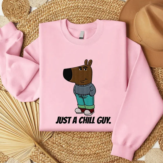 Just A Lowkey Chill Guy Meme Embroidered Sweatshirt, Funny Meme Embroidered T-Shirt