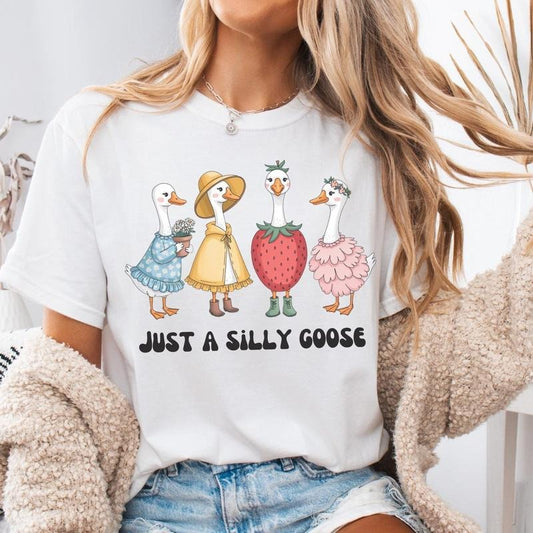 Just A Silly Goose Cute Shirt, Trending Goose Family Tee, Flowal Silly Goose Bump Shirt