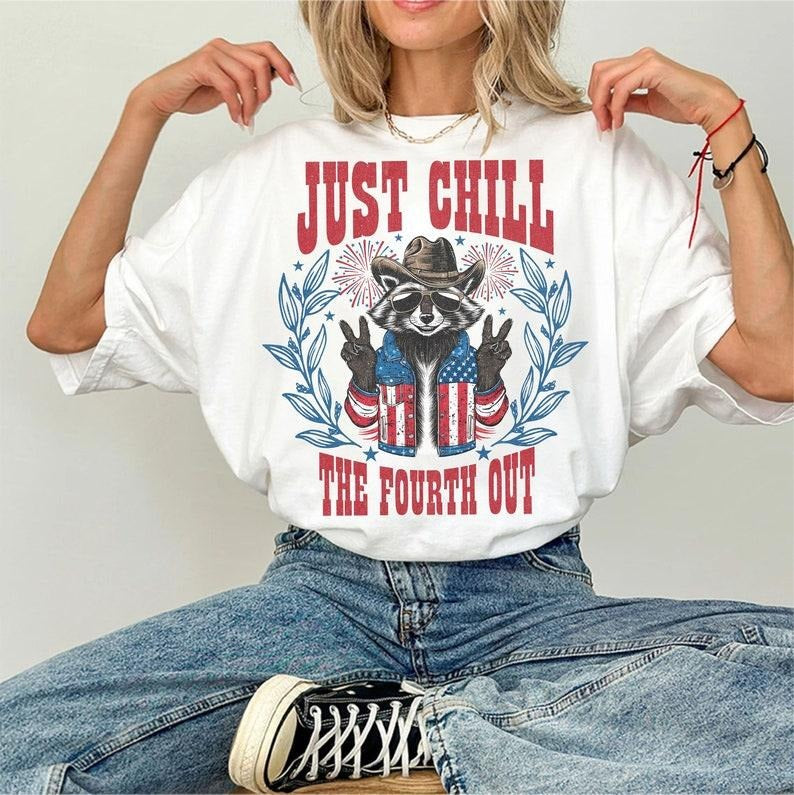 Just Chill The Fourth Out, America, Retro 4th of July, USA, Independence Day, 1776 Funny , Raccoon , Feral Hoodie,...