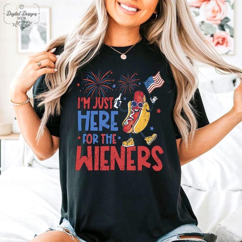 Just Here For The Wieners Shirt, America T-Shirt, 4th of July Shirt Funny, Independence Day Tee, Retro America Patriotic...