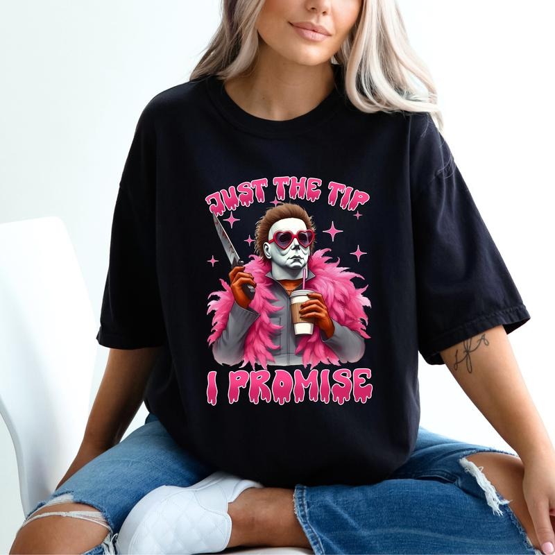 Just The Tip I Promise - Michael Myers Short Sleeve T-Shirt, Spooky Season Shirt, Funny Halloween Tee, Horror Movie...
