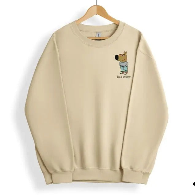 Just WB shield Chill Guy Sweatshirt, Viral Cartoon Hoodie, Chill Guy Meme Sweatshirt, Boyfriend Sweater, TikTok Meme Shirt