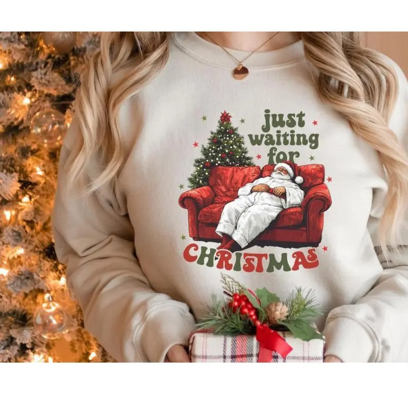 Just Waiting For Christmas Sweatshirt, Santa Claus Hoodie, Funny Christmas Sweatshirt, Merry Christmas, Christmas Gift, Christmas Hoodie