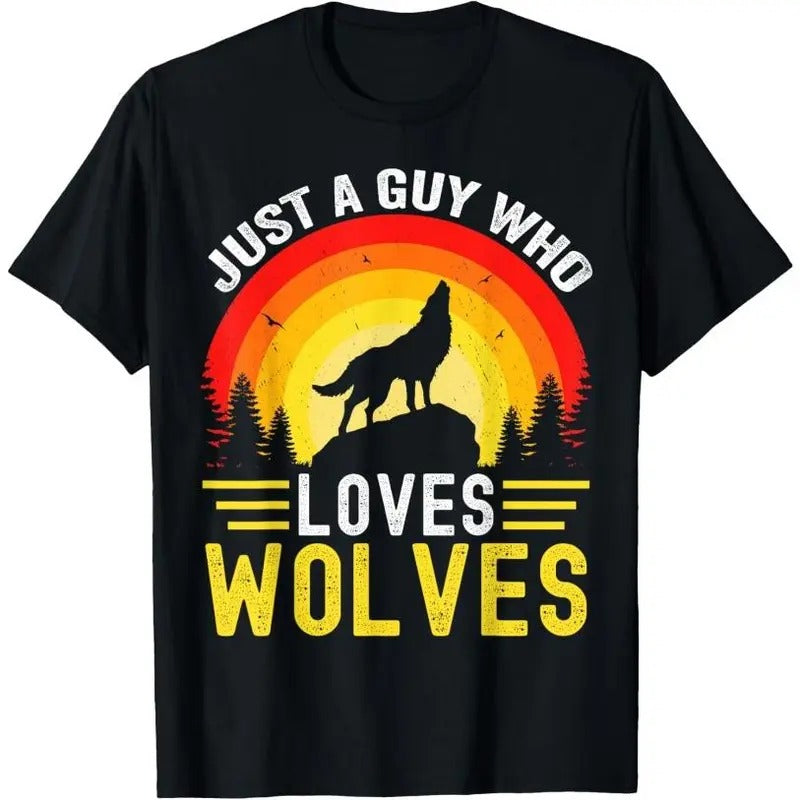 Just a Guy Who Loves wolves Great Retro Vintage Wolf T-Shirt Hoodie, Sweatshirt | DripVista.com