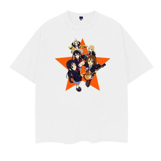 K-On! "Band Practice" Vintage Oversized Tee Anime T-shirt 100% Cotton Original Design Men's Top Streetwear Casual Crewneck Menswear Tshirt Tropical