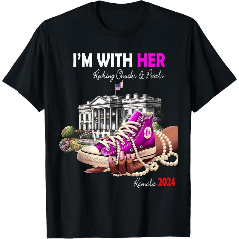Kamala Harris 2024 I'm With Her Rocking Chucks & Pearls T-Shirt made in usa Hoodie, Sweatshirt | DripVista.com