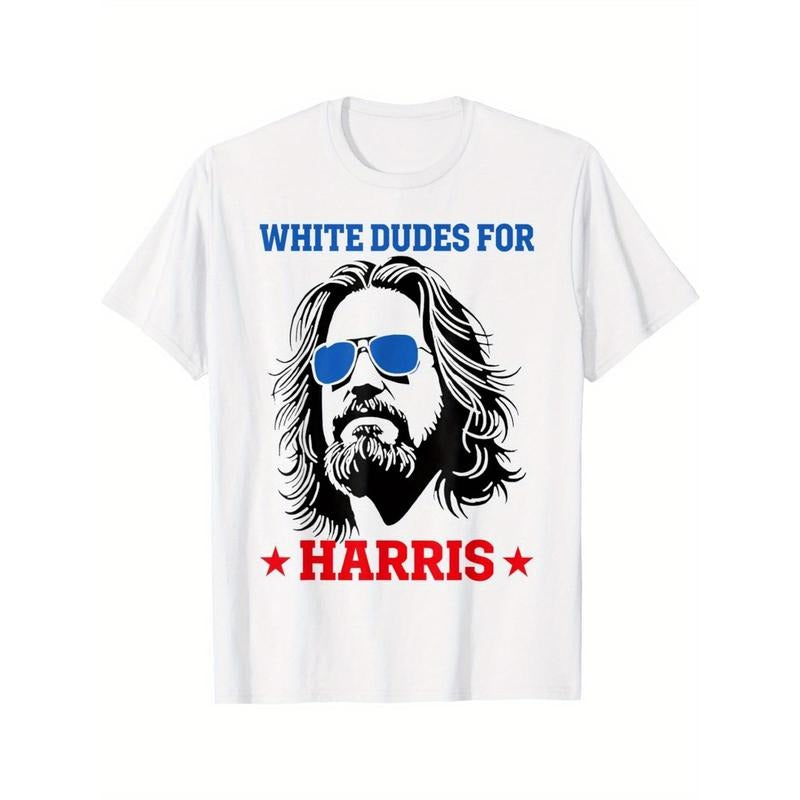 Kamala Harris 2024 White Dudes Graphic Tee - FOG Cotton, Casual Fit, Crew Neck, Short Sleeve