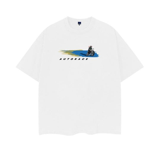Kamen Rider "Auto Race" Heavyweight Vintage Tee 100% Cotton OVERSIZED Anime T-shirt Crew Necks Overshirt Graphic Top White Casual Womenswear Tshirt