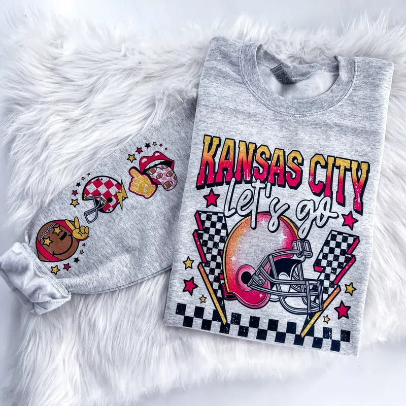 Kansas City Football Game Day Sweatshirt or Hoodie with sleeve prints Comfy Unisex Tops T-Shirts | DripVista.com