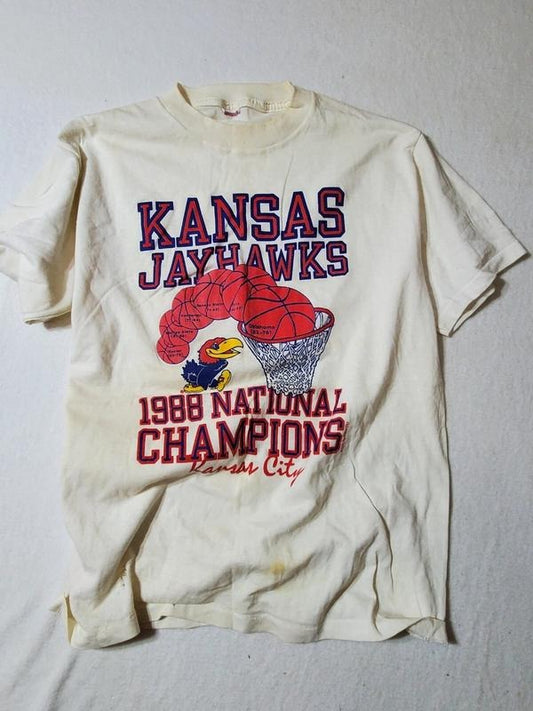 Kansas Jayhawks t-shirt 1988 national champions Vintage Unisex T-shirt Sweatshirt Hoodie VINTAGE , Cotton Top