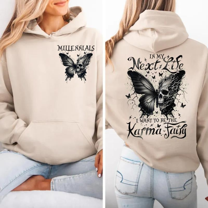 Karma Fairy Skull Butterfly Hoodie - Custom Gen X Baby Boomers Millennial Hoodie - 100% Cotton Two-Sided Classic Fit for Women & Men - Casual Style